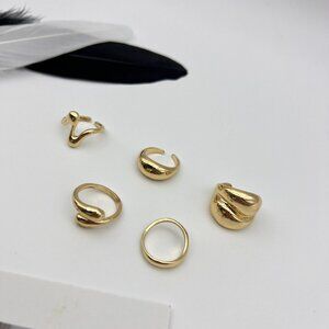 Minimalist Gold Ring Set – 5 Piece Adjustable Collection